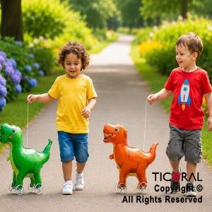 GLOBO METALIZADO DINOSAURIO CON RUEDAS